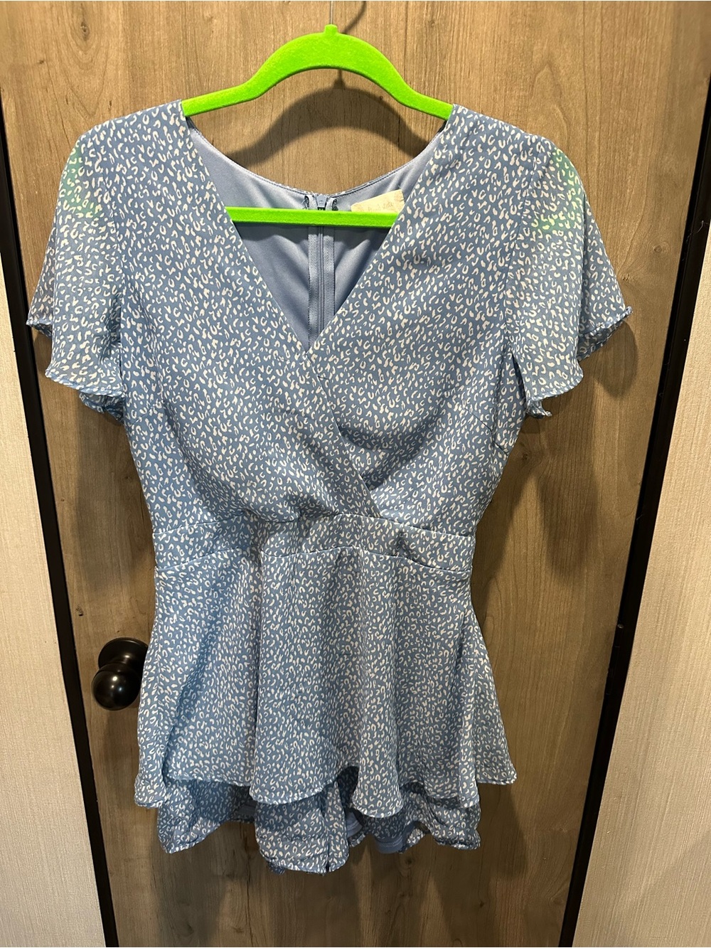 Altar’d State Blue Leopard Print Ruffle Romper Size 6